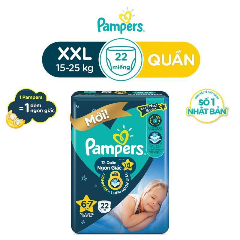 Tã Quần Pampers Ngủ Ngon size L30, XL26, XXL22