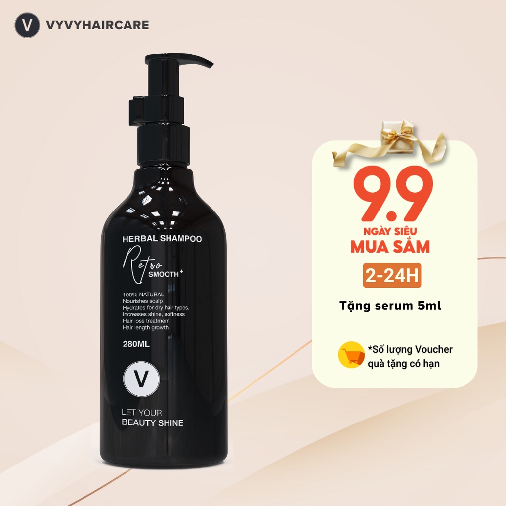 Dầu Gội Thảo Dược Bồ Kết Tinh Dầu Bưởi Ngăn Gãy Rụng, Làm Mềm, Kích Mọc Tóc Retro Smooth, VyvyHaircare 280ml