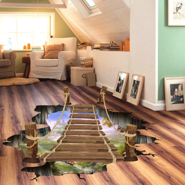 Tranh 3D Cầu gỗ vực thẳm