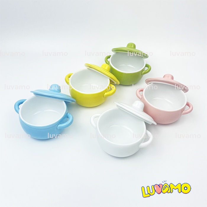Bát ăn dặm gốm sứ có nắp trơn 120ml cho bé AD87