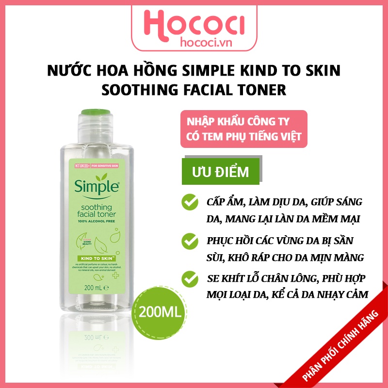 ✅[NHẬP KHẨU] Nước Hoa Hồng Simple Kind To Skin Soothing Facial Toner 200ml