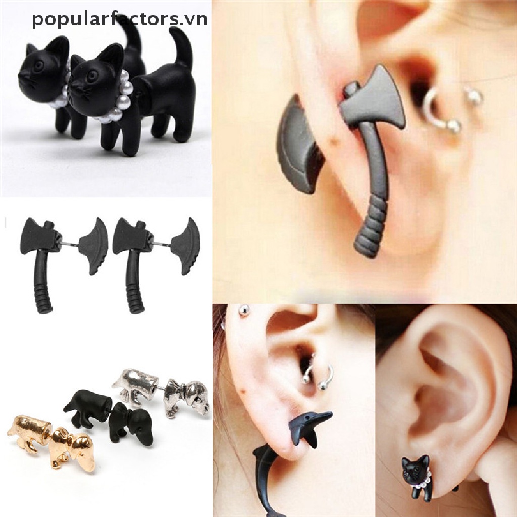 1 Bông Tai Đinh Tán Hình Rìu Đen 3D Cho Nam Nữ