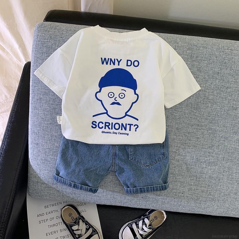 Set Áo Thun Tay Ngắn &amp; Quần Short Denim 2 Lớp Cho Bé Trai