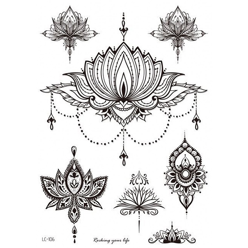 Miếng Dán Hình Xăm Tạm Thời Họa Tiết Dây Mây/Sư Tử Màu Đen Phong Cách Ấn Độ Chống Thấm Nước Cho Nữ