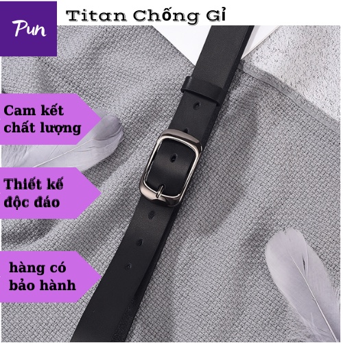 Thắt Lưng Unisex Dây Nịt Lưng Da Bò ForD Thật PUN Màu Đen Đẹp Nam Nữ Phong Cách Hàn Quốc Cao Cấp