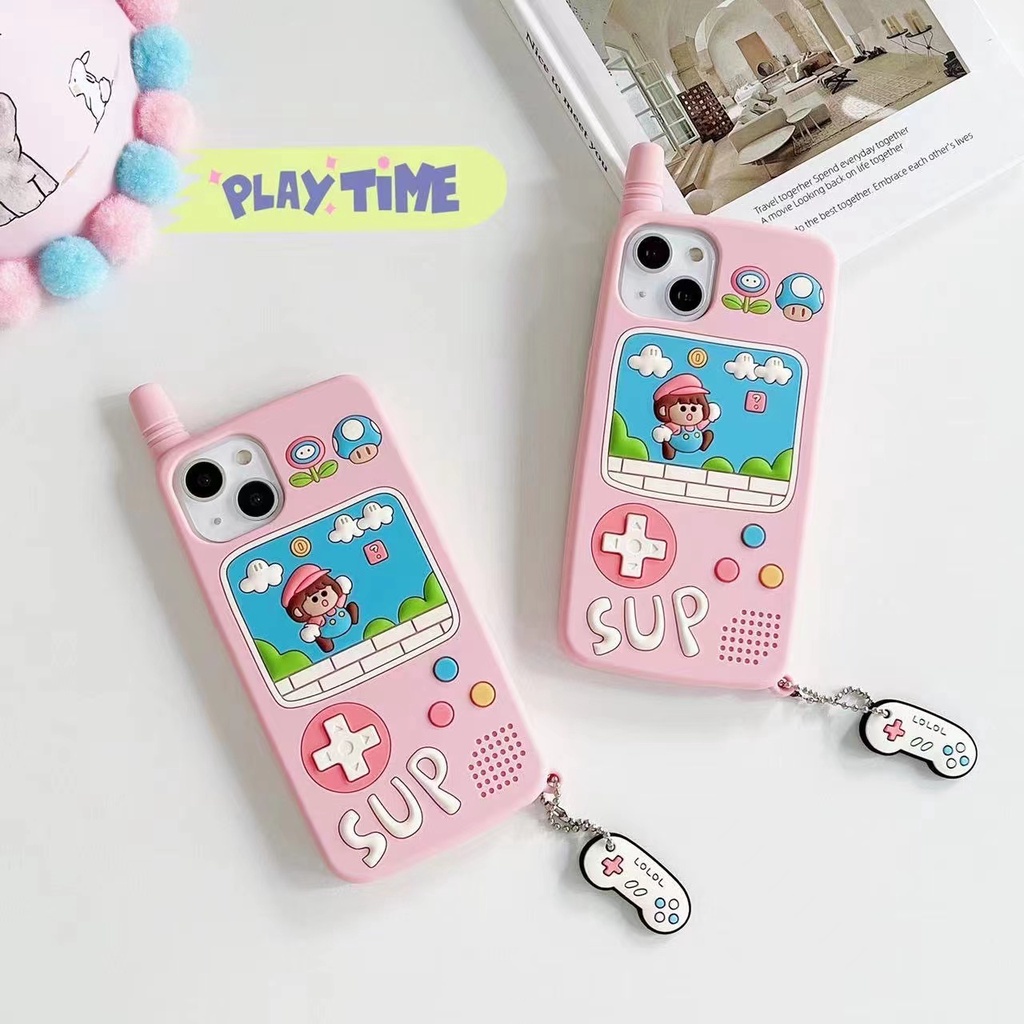 Ốp Điện Thoại Mềm Chống Sốc Họa Tiết Máy Chơi Game Hoạt Hình Cho iPhone 6 7 8Plus X XS XR 11 12 13promax Plus add pendant to prevent falling