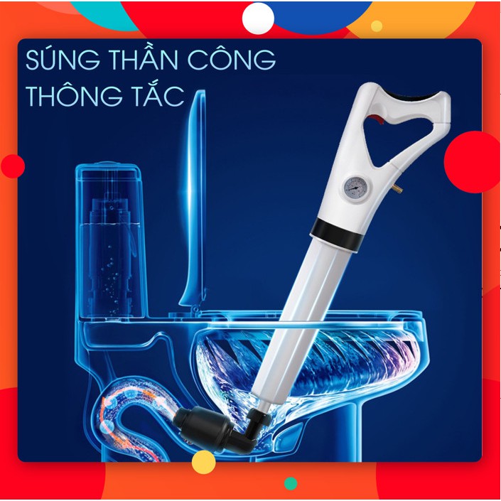 Súng Nén Hơi Thông Tắc Bồn Cầu, Chậu Rửa Chén, Bồn Rửa Mặt, Áp Suất Nén Tới 8kg Tiện Lợi Nhanh Chóng