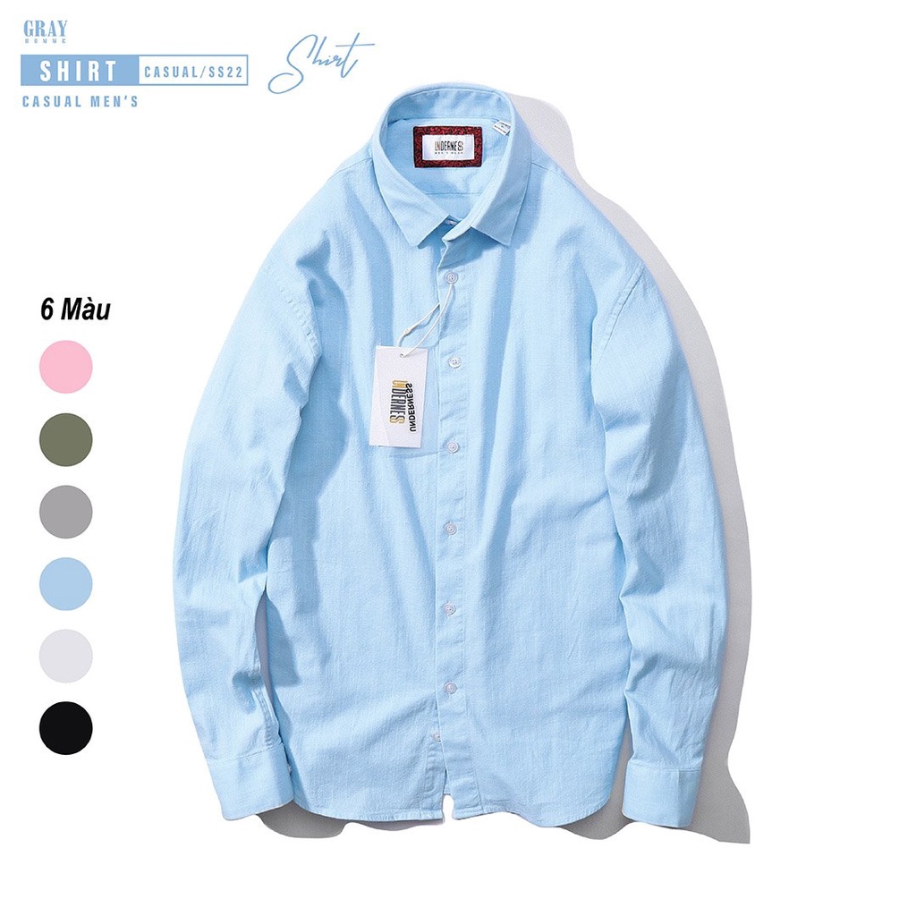 Áo sơ mi nam GRAYHOMME linen dài tay trơn chất vải đũi cùng gam màu dễ phối đồ - TB106