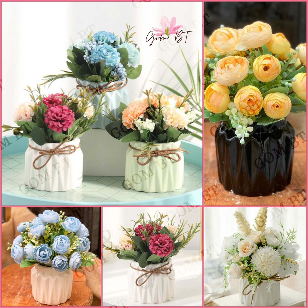 Lọ hoa gốm nhỏ decor nhà đẹp - Bình cắm hoa Bát Tràng màu pastel - Trang trí chụp ảnh nghệ thuật