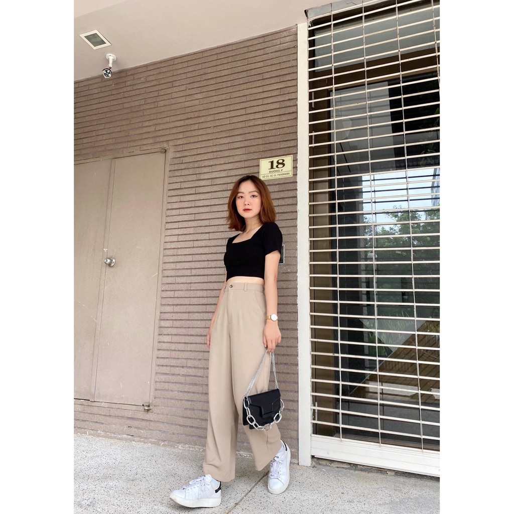 Áo croptop cổ vuông (S/M) và quần suông (S/M/L)