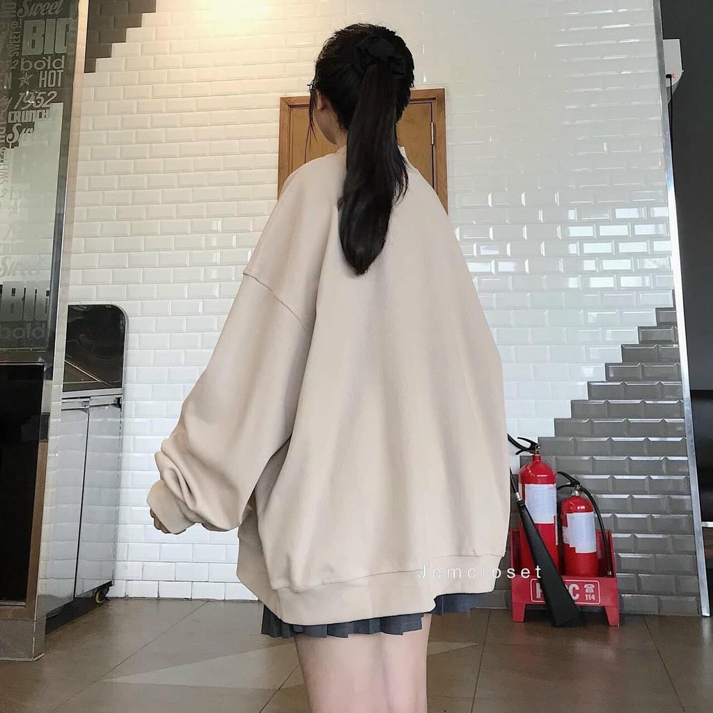 [ Ảnh tự chụp] Áo sweater unisex form rộng thêu hình vô diện cho cặp đôi nam nữ, áo hoodie không mũ phong cách hàn quốc