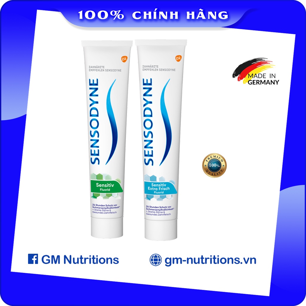 Kem đánh răng cho răng nhạy cảm , chống ê buốt , ngừa sâu răng , cho hơi thở thơm mát Sensodyne Sensitiv Fluorid tuýp 75