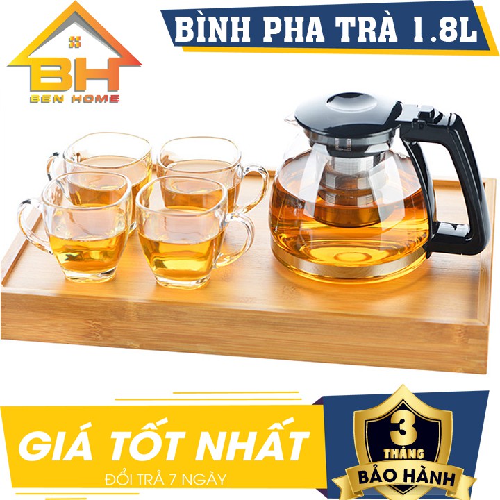 Bình pha trà, ấm trà thủy tinh cao cấp 1.8L[giá rẻ]