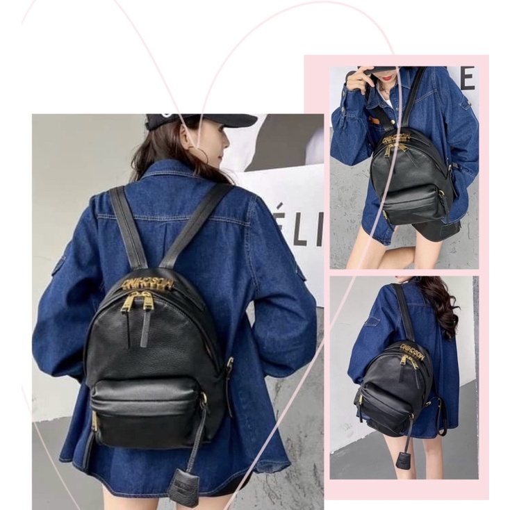 TNS- Balo form vuông unisex siêu hottrend Moz backpack-chất da thật cao cấp-màu đen phối logo hãng độc đáo