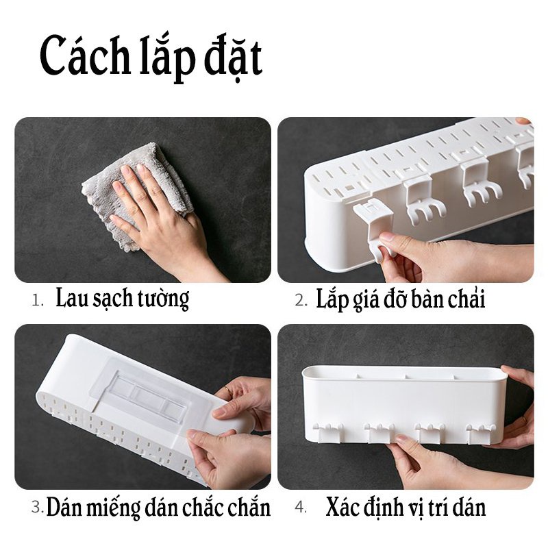 [Giá Sỉ] Kệ để bàn chải nhả kem đánh răng tự động thông minh giá treo 4 cốc để đồ dán tường dùng cho nhà tắm -giatottaik