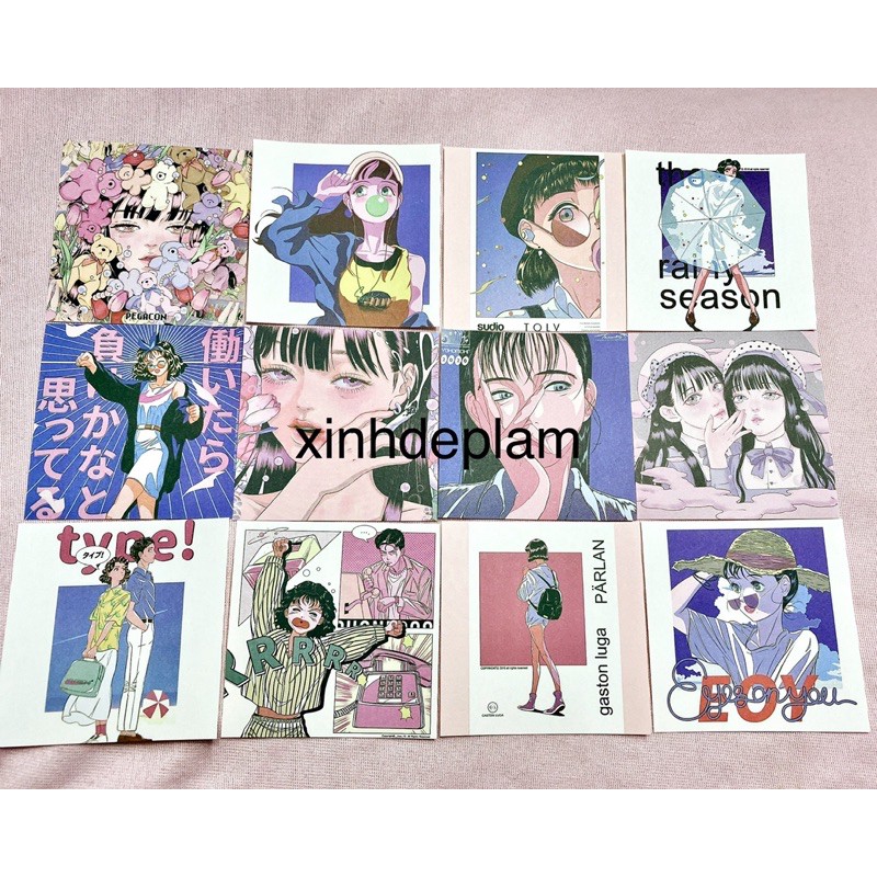 Postcard giấy nền Anime Girl 90s cô gái cổ điển dễ thương NoBrand