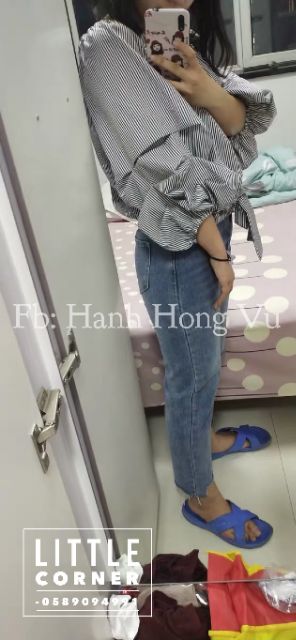 Quần slim baggy jeans lưng cao cắt gấu ulzzang kèm ảnh thật tự chụp