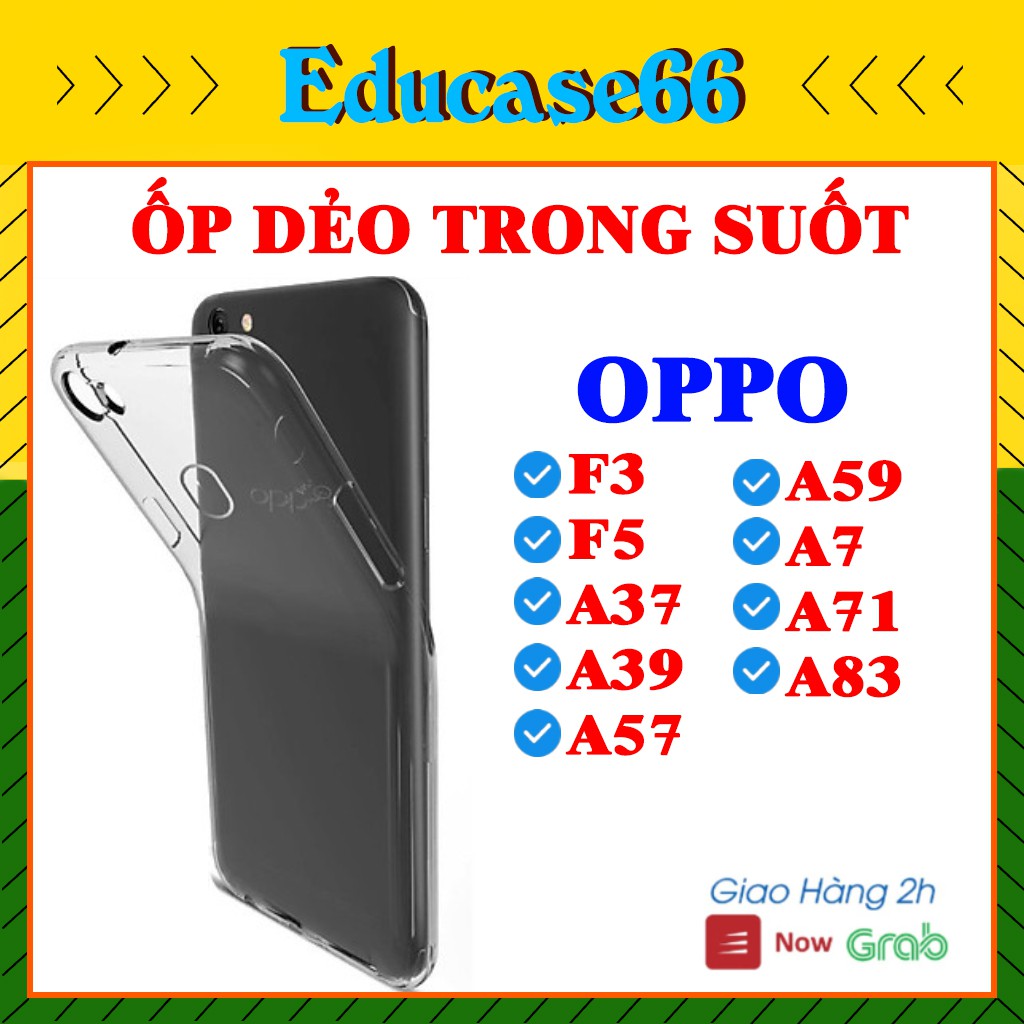 Ốp dẻo trong suốt OPPO F3,F5,A37,A57,A59,A7,A71,A83 chống sốc,không ố vàng,bảo vệ điện thoại cực tốt educase66