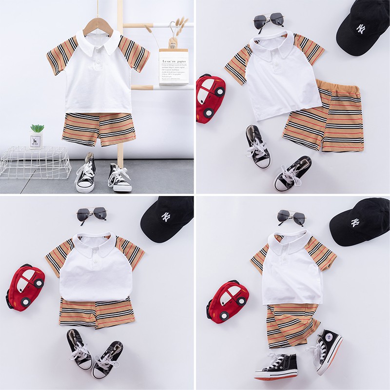 ☀ sunny ღ Bộ Quần Áo 2 Mảnh Áo Thun  Áo Thun Kẻ Sọc + Quần Short Đáng Yêu Cho Bé Trai ❤Giá Sốc❤