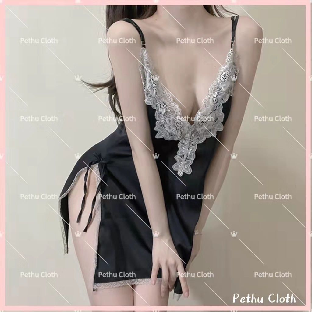 （Cho 65-80kg)Đồ Ngủ Sexyhai dây phối ren chất lụa phi hai dây chất mịn quyến rũ mặc nhà bigsize 40-65kg--022