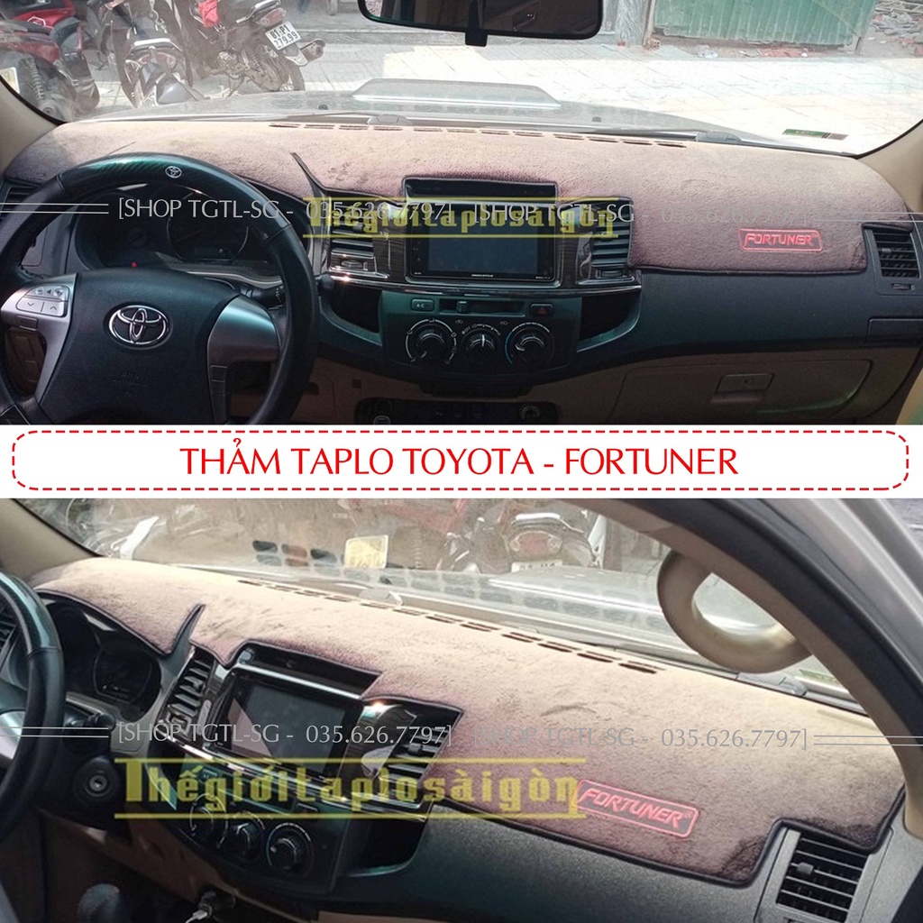 [Fortuner-2012 đến 2018] Thảm Taplo oto loại da vân gỗ,da cacbon,da nỉ đen và nhung lông cừu dày 3 lớp