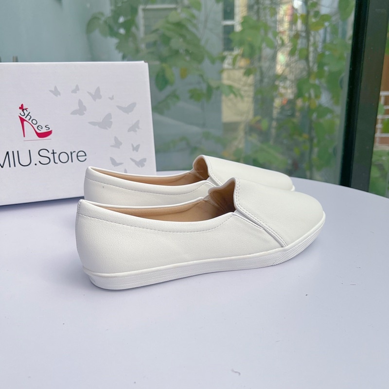 Giày nữ đế bằng mũi tròn da lì VNXK, giày slip on nữ đế bánh mì dễ phối đồ nữ đi làm, đi chơi ( Ảnh thật kèm video)