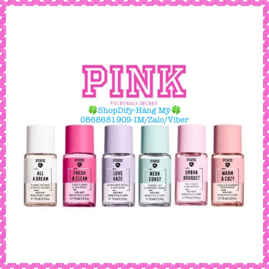 Xịt thơm VS Victoria Secret PINK Body Mist 75ml 250ml Warm Cozy, Fresh Clean, Beach Flower, Cool Bright