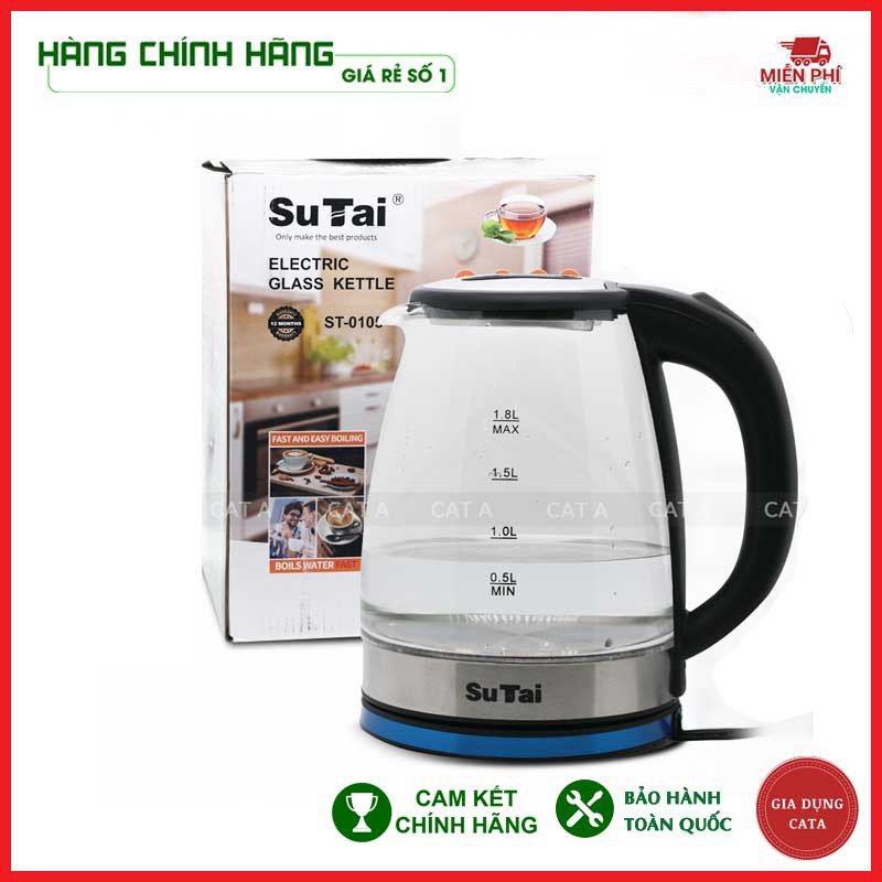 Ấm siêu tốc thủy tinh trong suốt CAO CẤP SUTAI Dung tích 2.0L - Ấm thủy tinh siêu tốc, tiết kiệm điện, có đèn LED !