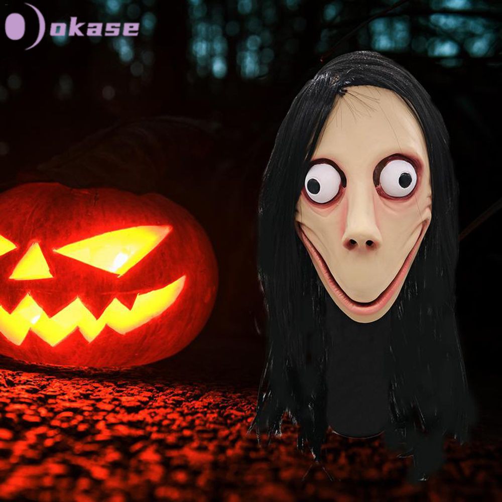 Death Game MOMO Mask No Bang Style SCARY Mask Tern Halloween Female Ghost Wig Masks Festival Party Playing Supplies 【okase】