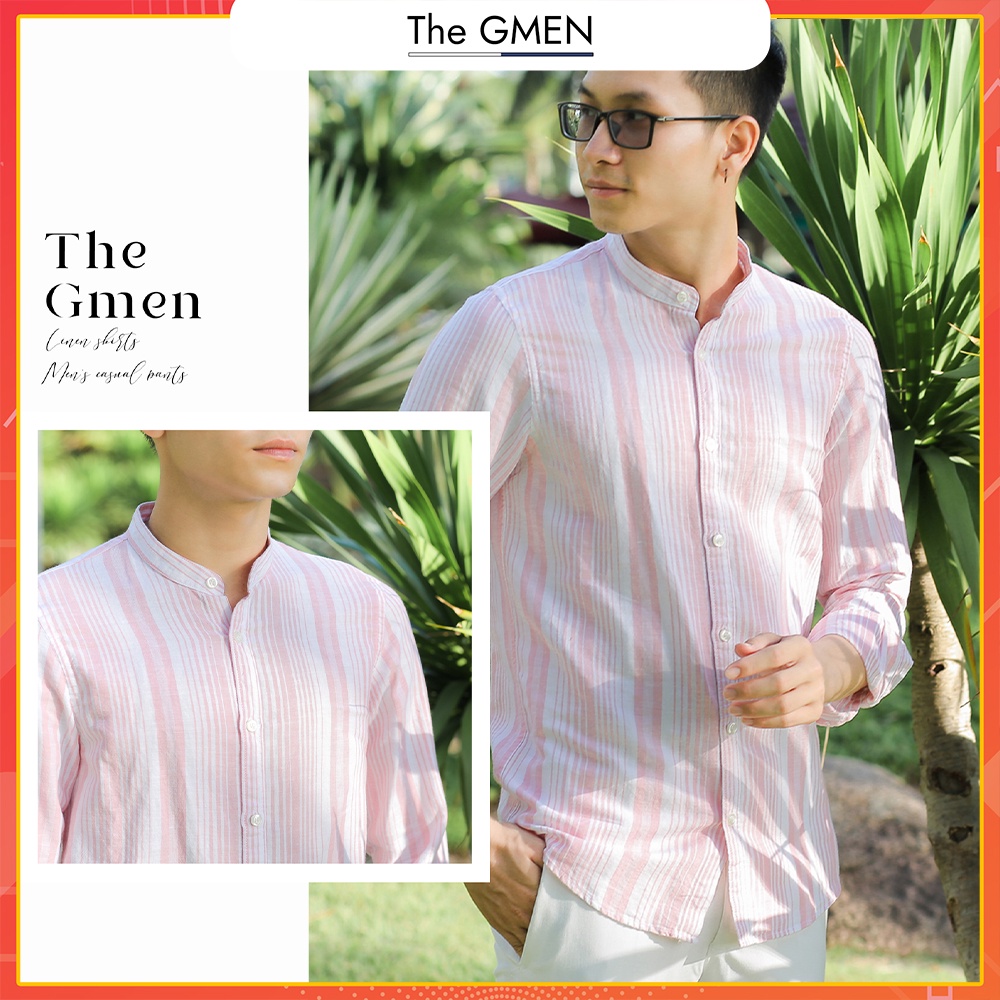 [Giảm 10% Mã SKMLTSM12] Áo sơ mi nam dài tay The GMEN Linen cổ trụ thiết kế kẻ sọc, thoáng mát, thấm hút mồ hôi | BigBuy360 - bigbuy360.vn
