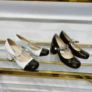 Giày cao gót dán dây xích ngọc 7f gót vuông pun shoes hàng loại 1.