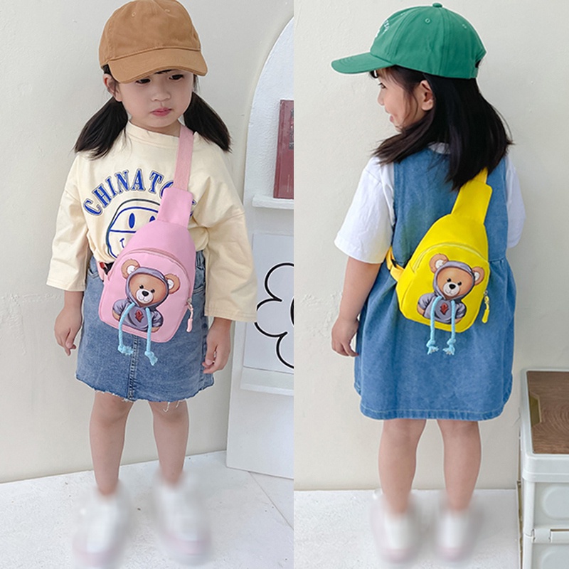 Túi Đeo Chéo Dây Rút In Hình Gấu Hoạt Hình Phong Cách Hàn Quốc Dễ Phối Đồ Dành Cho Bé Trai Và Bé Gái
