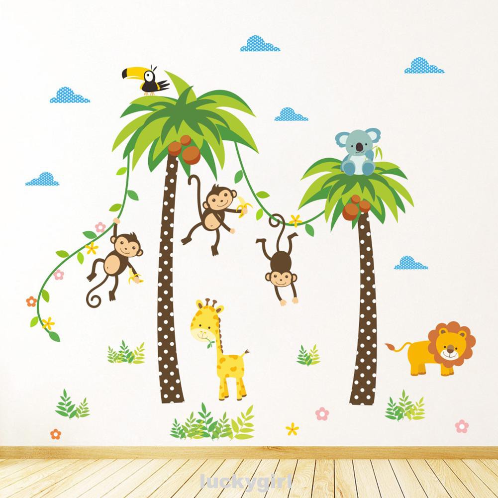 Sticker Dán Tường Họa Tiết Hình Con Khỉ Và Cây Dừa Theo Phong Cách Hoạt Hình Dùng Trong Trang Trí Tiệc Sinh Nhật Cho Trẻ
