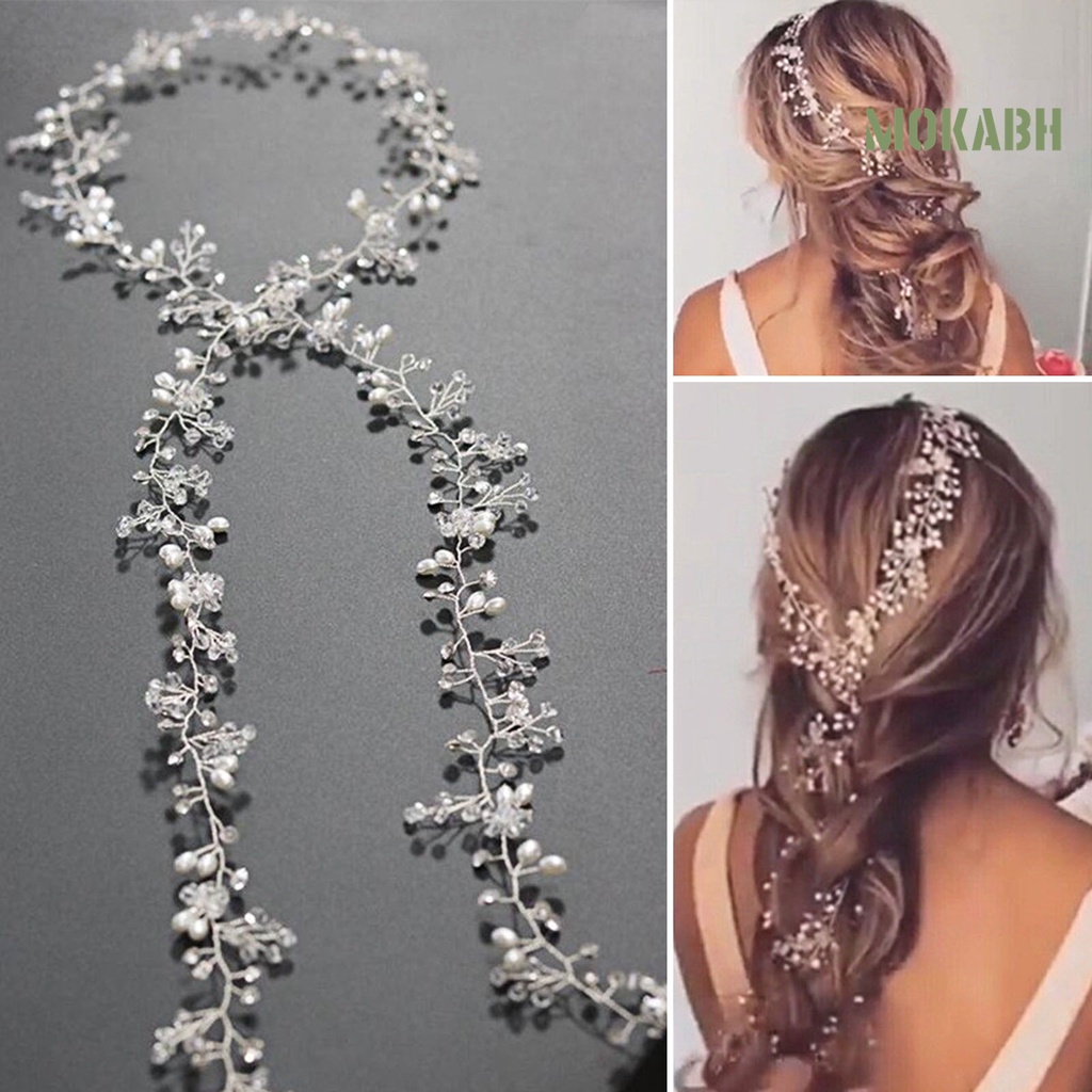 Băng Đô Cài Tóc Đính Đá Ngọc Trai Nhân Tạo Handmade Dành Cho Cô Dâu