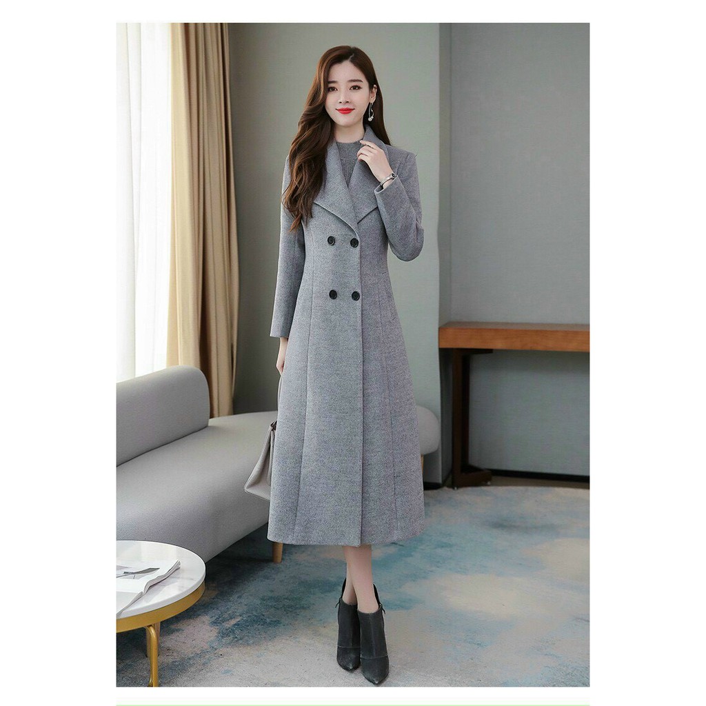 ÁO KHOÁC DẠ CỔ VEST DÁNG DÀI PHỐI 4 NÚT - DF440645