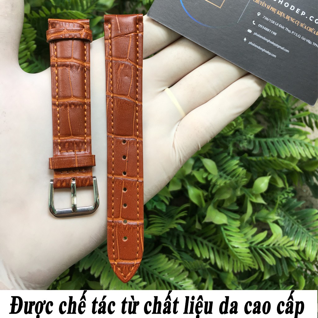 Dây đồng hồ vân da bò tặng kèm 2 chốt và dụng cụ tháo chốt cao cấp size 18mm 19mm 20mm 21mm cực mềm LX01