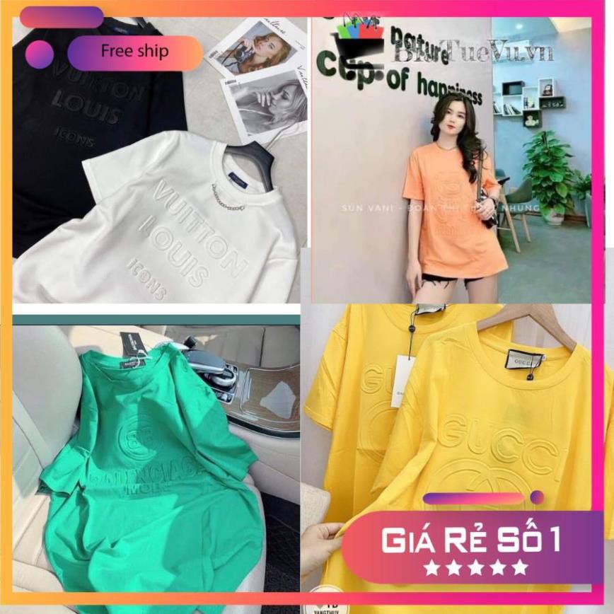 Áo phông dáng rộng dấu quần chữ dập nổi hot nhất 2021