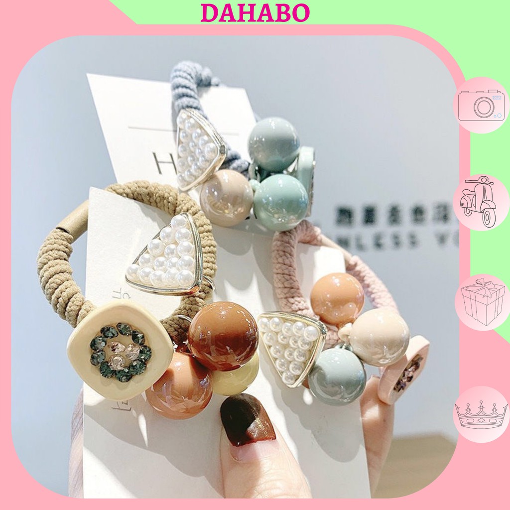 Set 4 Dây Buộc Tóc, Cột Tóc Co Giãn Đính Hạt Đẹp Hàn Quốc DAHABO BT013