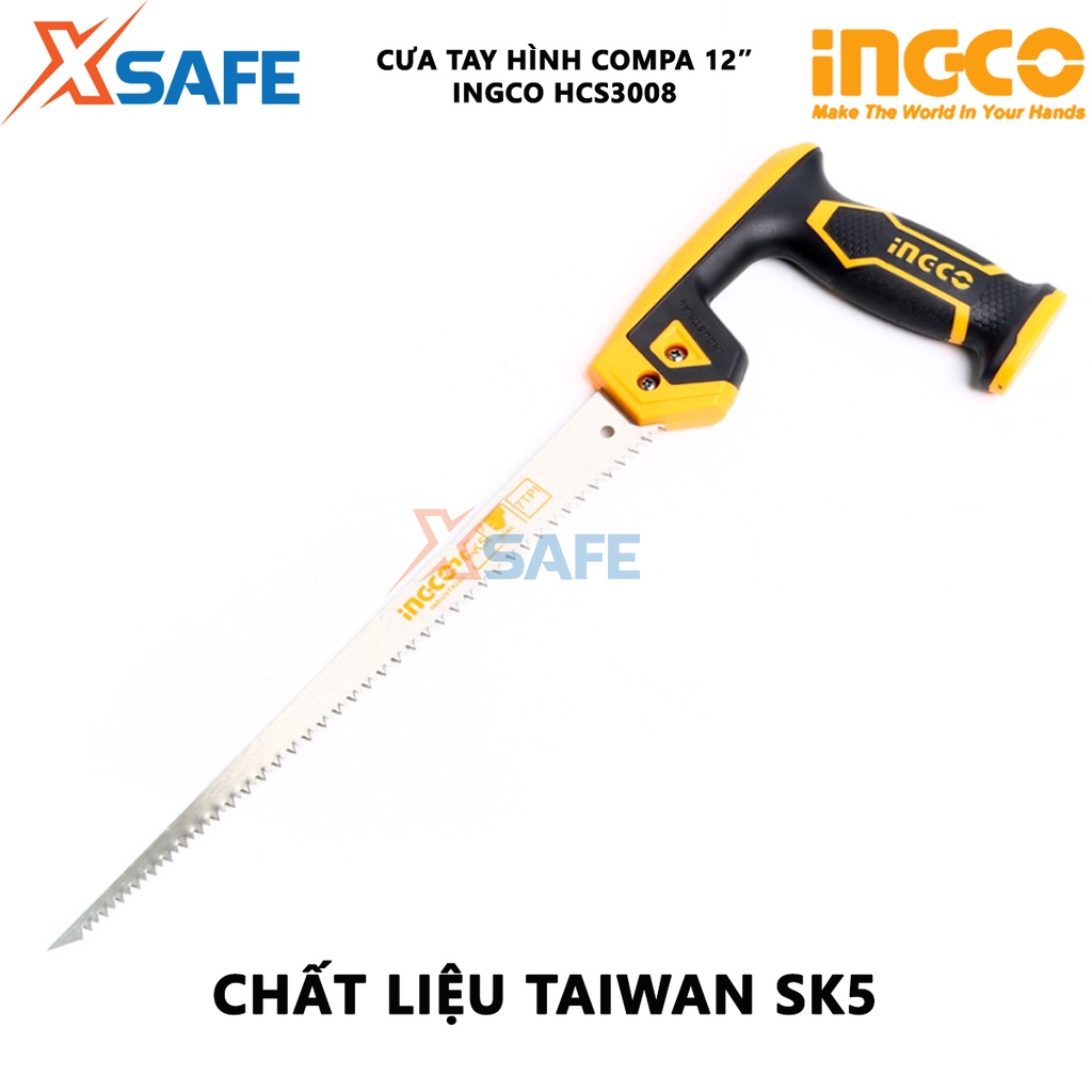 Cưa tay hình compa INGCO HCS3008 Cưa tay size 12&quot;/300mm, chất liệu Taiwan SK5, 7 răng cưa/inch, răng cưa chịu nhiệt tốt