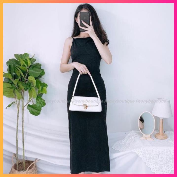 Đầm Hai Dây Hở Lưng Nữ Váy midi 2s body dáng ôm màu đen trơn thiết kế sexy Ulzzang HOT | BigBuy360 - bigbuy360.vn