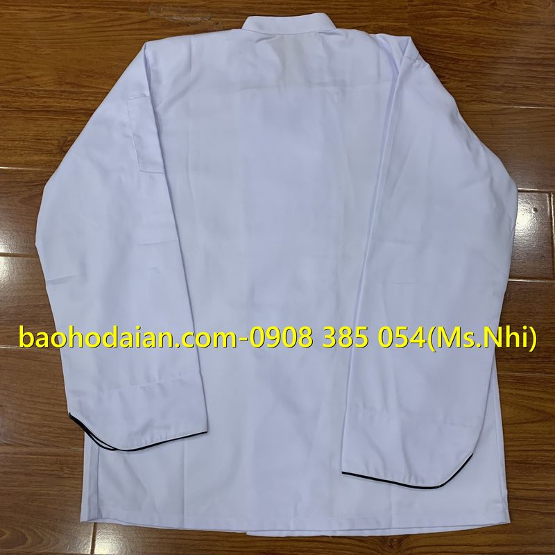 Áo đầu bếp dài tay vải kaki thoáng mát phối viền đen sang trọng