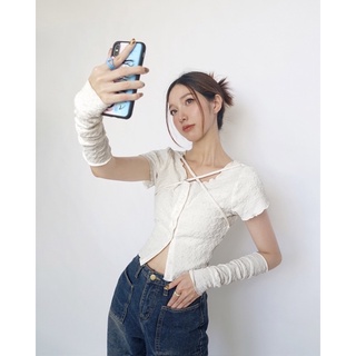 JANET STUDIO • Áo vải nhún dây chéo