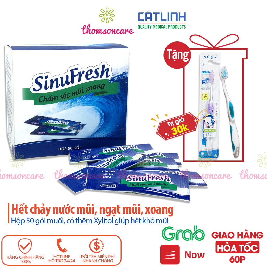 Muối rửa mũi xoang - Sinufresh của Cát Linh - hộp 50 gói hỗn hợp muối biển nano - vệ sinh mũi, giảm nghẹt mũi