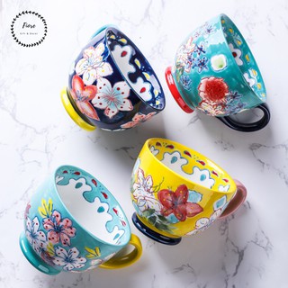 Cốc sứ - cốc uống trà cafe - họa tiết hoa vẽ tay 500ml siêu xinh làm quà tặng