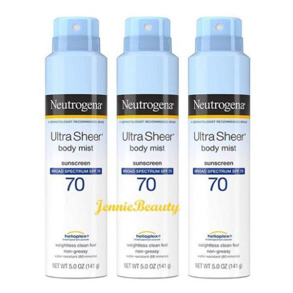 [NEW/ Hàng USA] Xịt chống nắng Neutrogena Ultra Sheer Body Mist Sunscreen Broad Spectrum SPF70/ SPF100_Mẫu mới