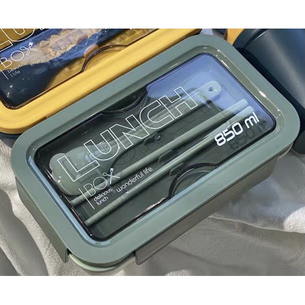 Hộp đựng cơm văn phòng cao cấp kèm đũa thìa 850ml