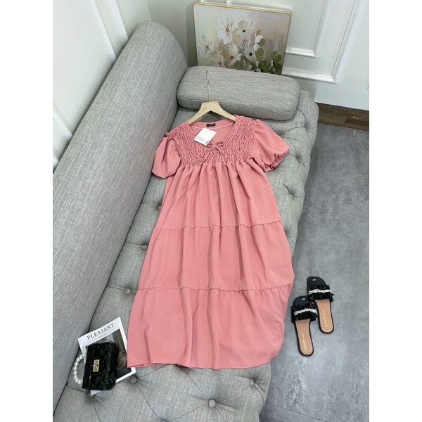 🔅Đầm BabyDoll Hồng Tay Thắt Nơ