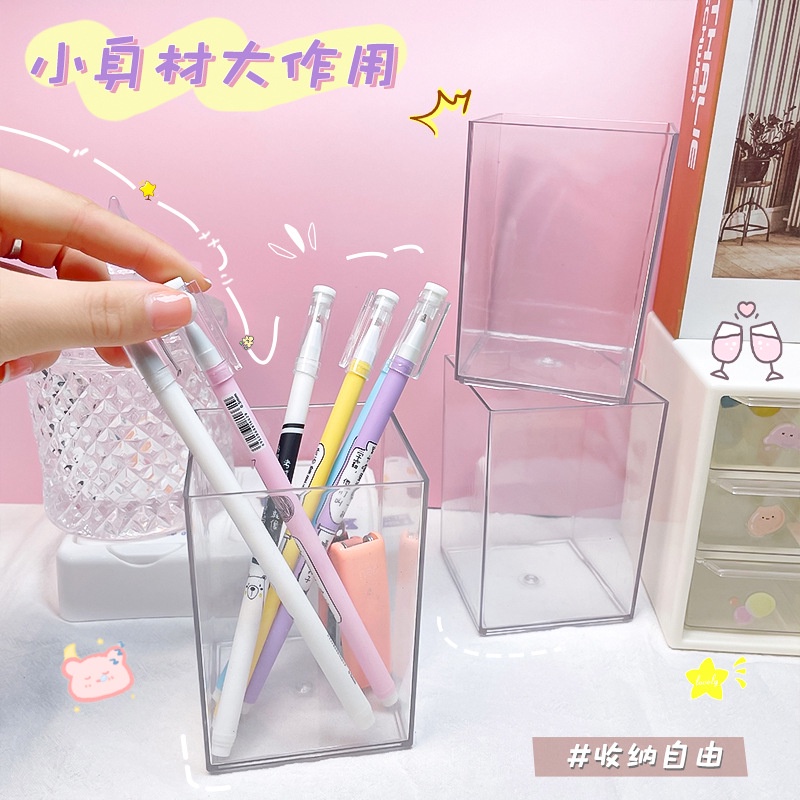 Giá Đỡ Bút / Cọ Trang Điểm Để Bàn Bằng Nhựa Trong Suốt Tiện Dụng