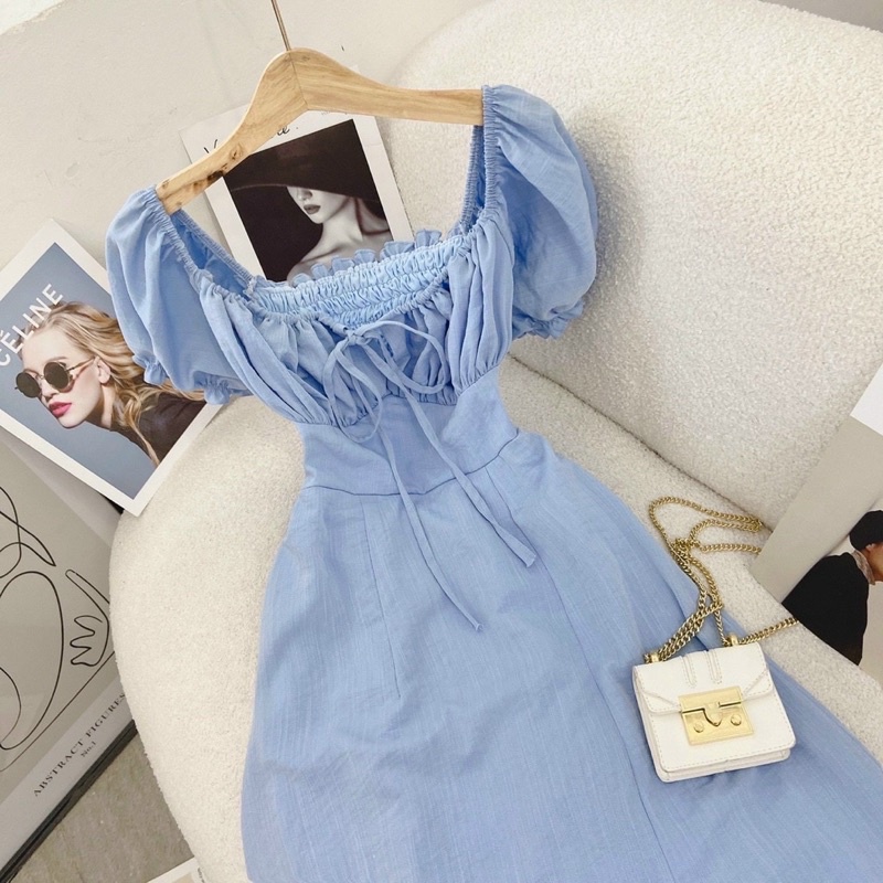 MAXI XANH RỚT VAI DÂY CỔ YẾM CUTOUT LƯNG BOCHUN