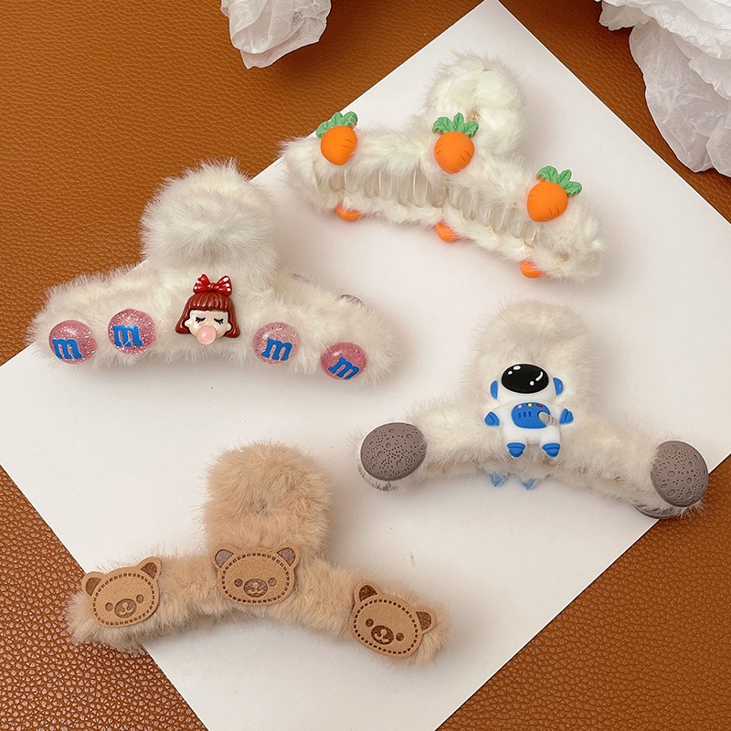 Kẹp tóc càng cua đính lông xù phong cách Hàn Quốc nữ tính